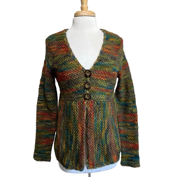 Talbots Wool Mohair Blend Multicolor Chunky Knit Cardigan Sweater Size L - Picture 1 of 7
